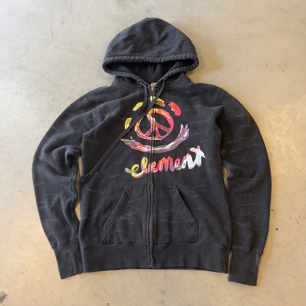 Vintage Element Womens Black Peace Sign Graphic Full Zip Hoodie Sweatshirt